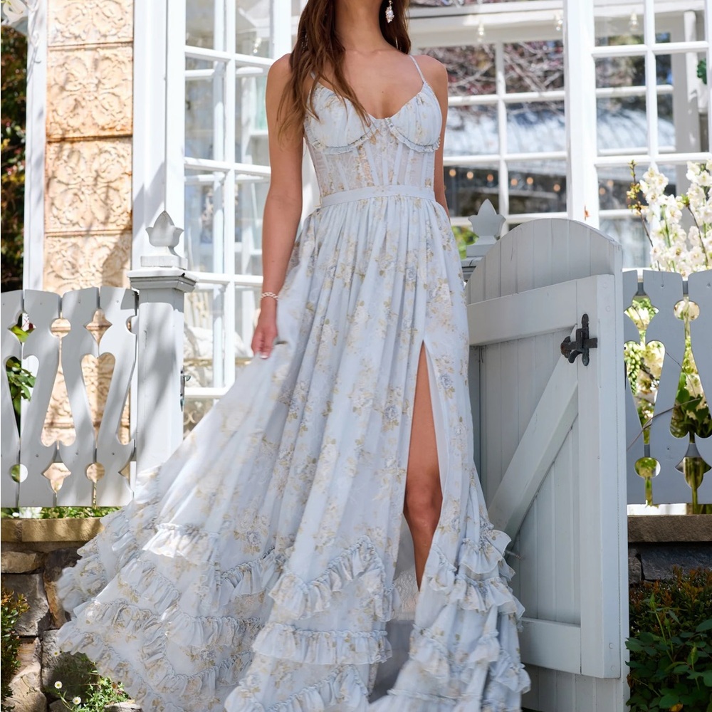V. Chapman Victorian Blue Roses Maxi Dress